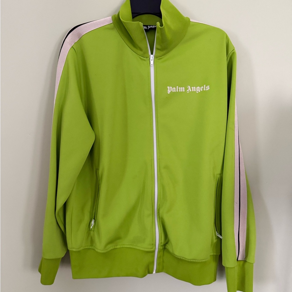 Palm Angels Lime Green Track Jacket with Pink Stripes
